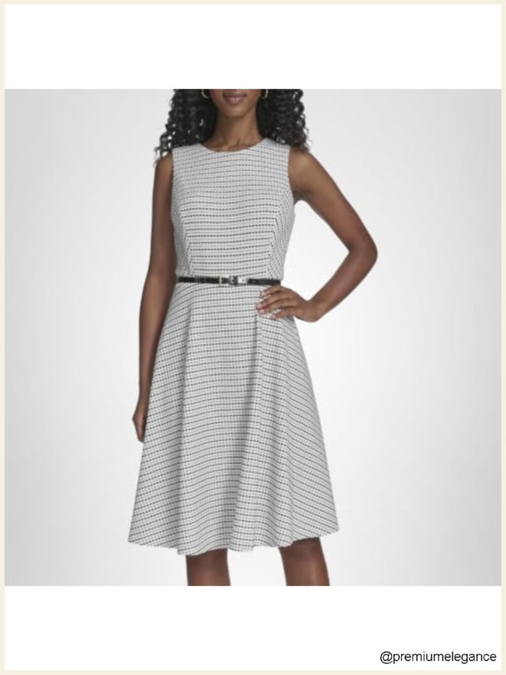 Sleeveless Crew Neck Fit and Flare Midi Dress with Belt